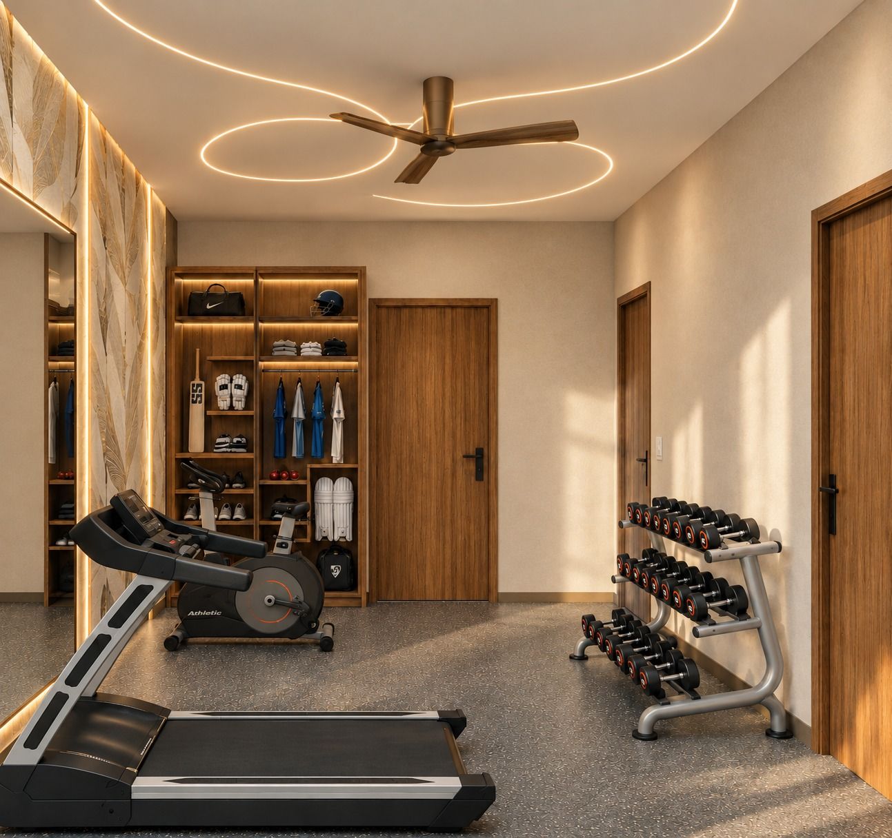 Home gym with walk-in wardrobe